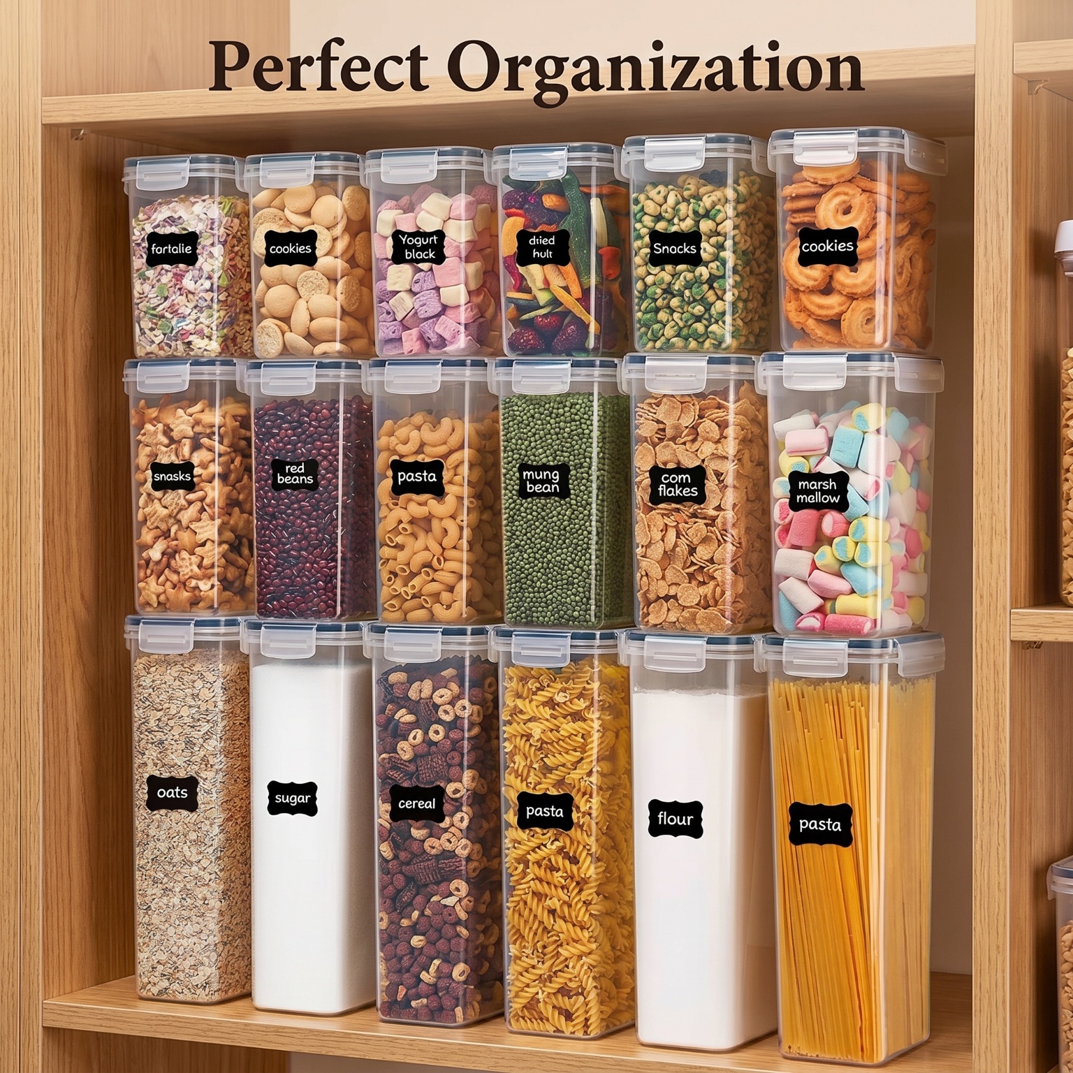 Food Storage Jar Labels - 24 Pack Airtight Cereal Storage Containers