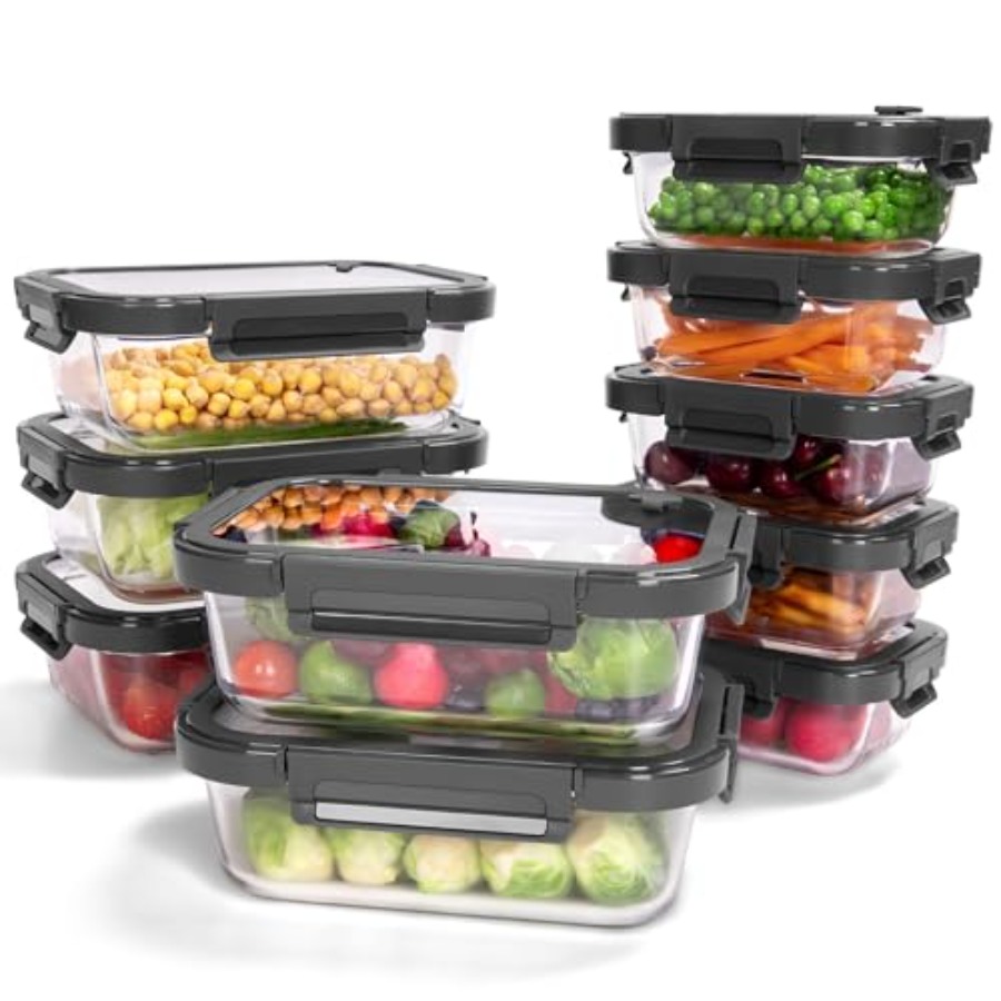 Food Storage With Glass Lids - 10-Pack Glass Food Storage Containers with