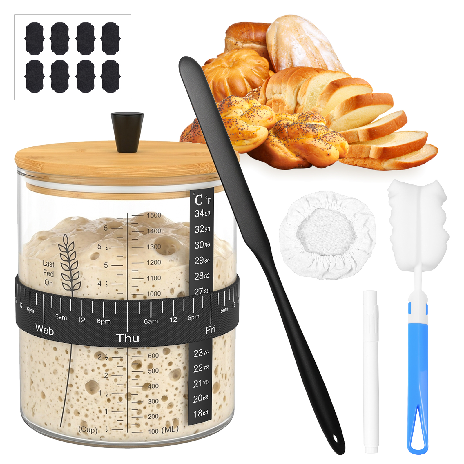 Food Storage Jar Set - 1500/900ml Sourdough Starter Jar Set Clear