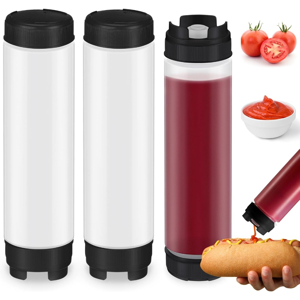 Condiment Squeeze Bottle - 3 Pcs 16 oz Inverted Plastic