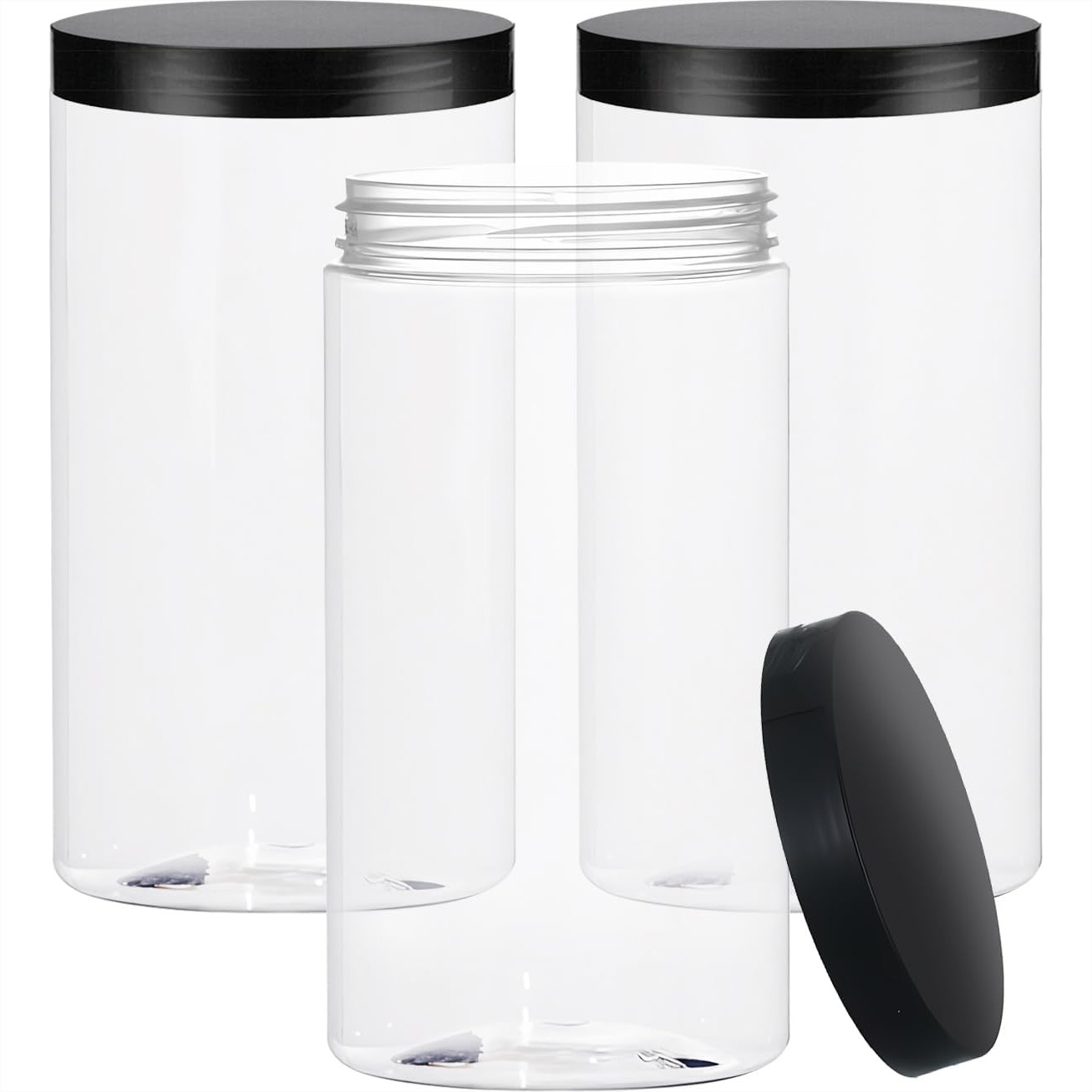 Food Storage Plastic Containers With Lids - 33oz Clear Plastic Jars with Lids