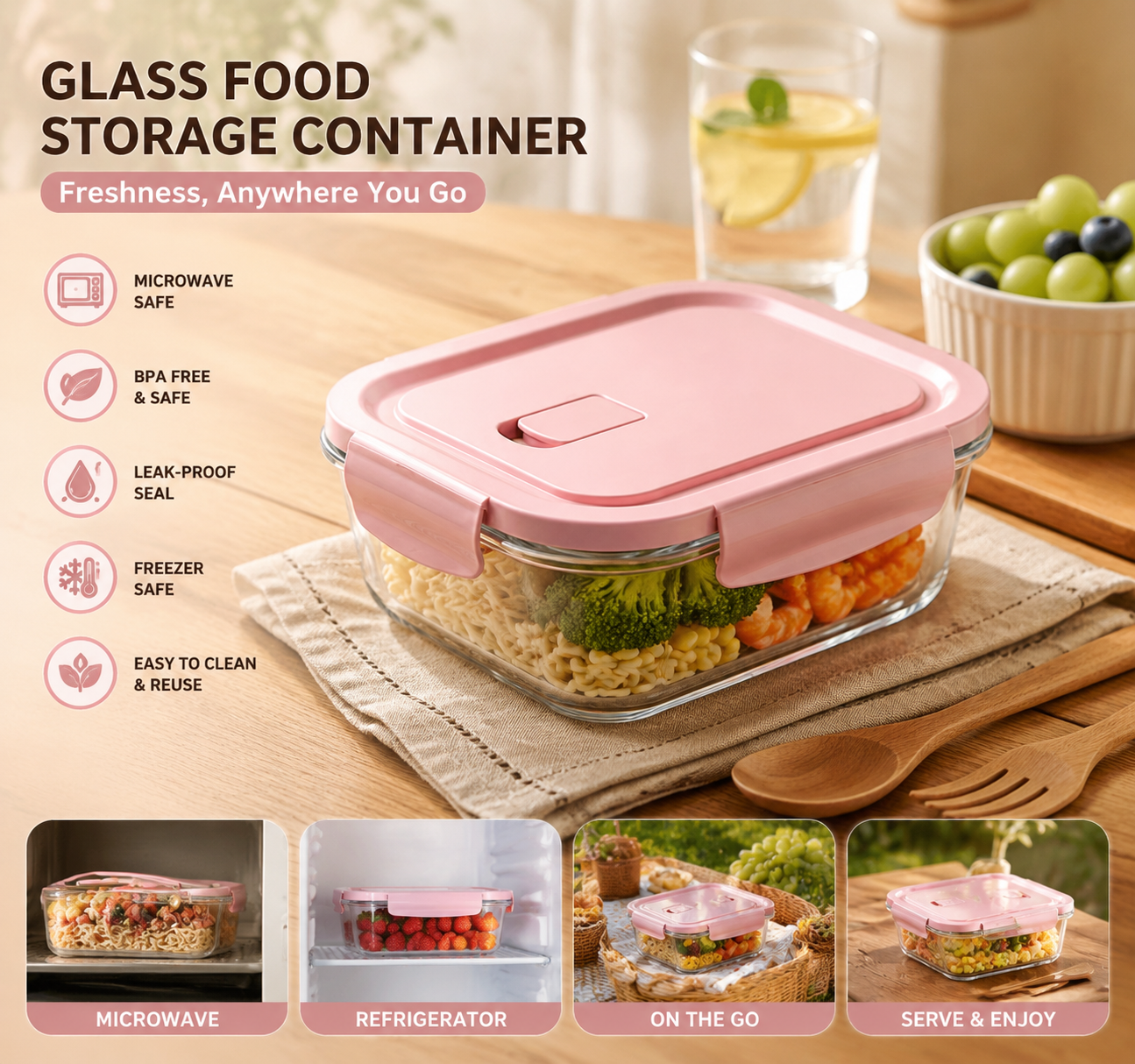 Glass Meal Prep Container - High Borosilicate Glass Food Storage Container