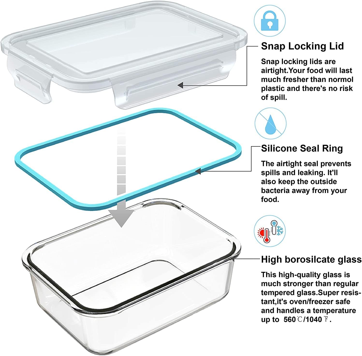 18-Piece Glass Food Storage Co - Glass Meal Prep Container บทวิจารณ์และราคา