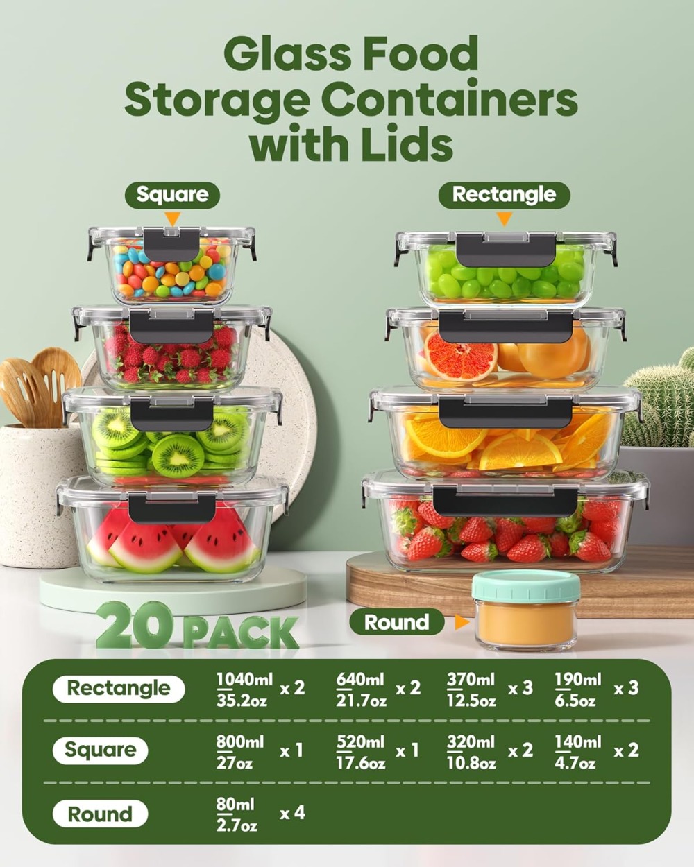 40 PCS Glass Food Storage Cont - Glass Meal Prep Container บทวิจารณ์และราคา