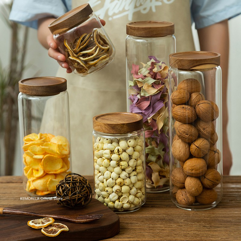 Wood Lid Glass Airtight Canist - Glass Meal Prep Container บทวิจารณ์และราคา