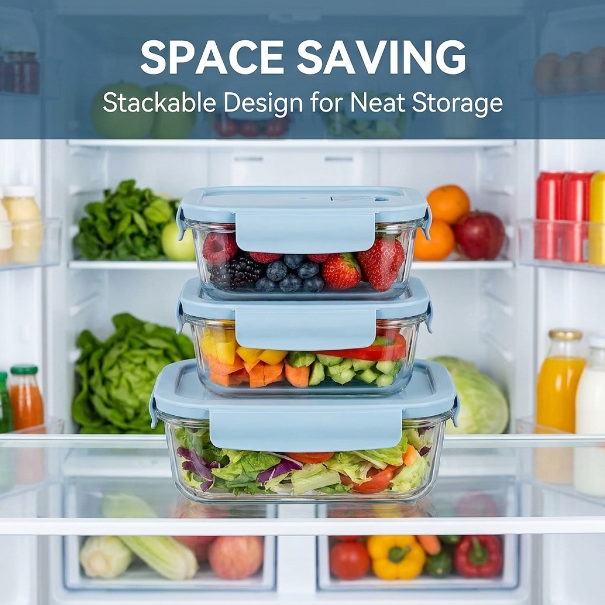 Shallow Blue Glass Bento Box–H - Glass Meal Prep Container บทวิจารณ์และราคา