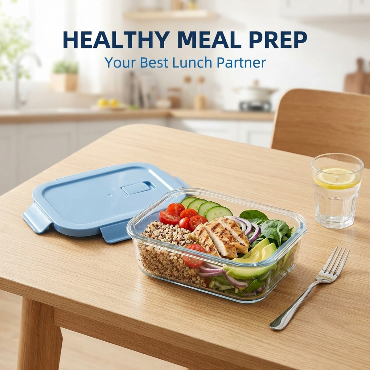 Shallow Blue Glass Bento Box–H - Glass Meal Prep Container บทวิจารณ์และราคา