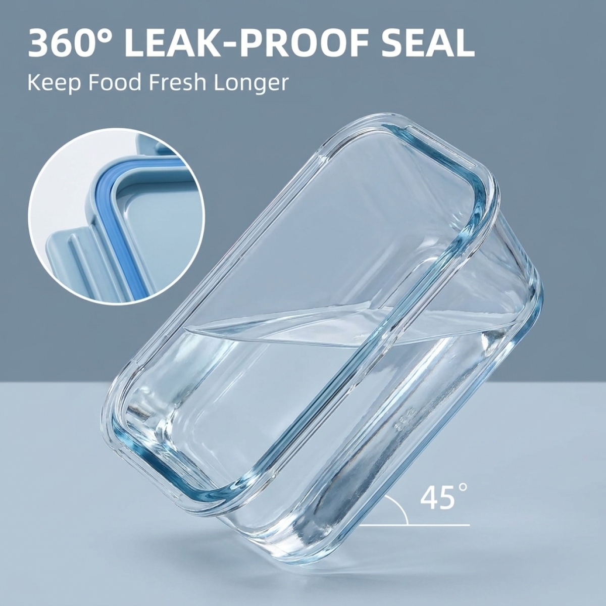 Shallow Blue Glass Bento Box–H - Glass Meal Prep Container บทวิจารณ์และราคา