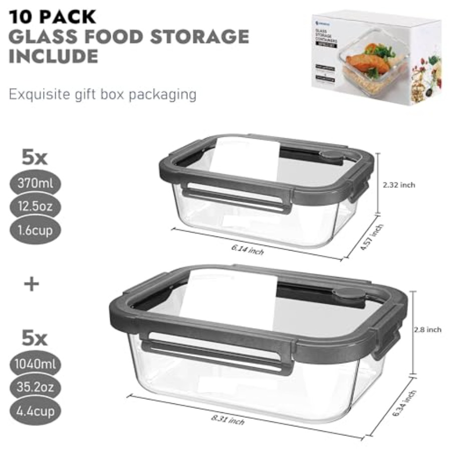 10-Pack Glass Food Storage Con - Food Storage With Glass Lids บทวิจารณ์และราคา