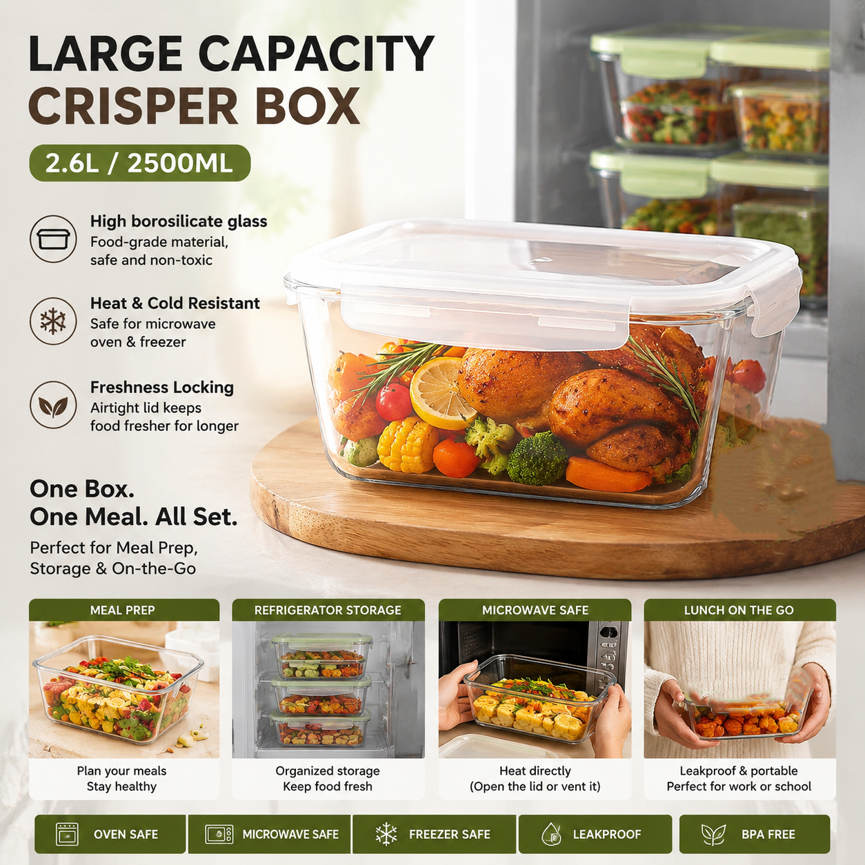 Large Capacity Glass Food Stor - Glass Meal Prep Container บทวิจารณ์และราคา