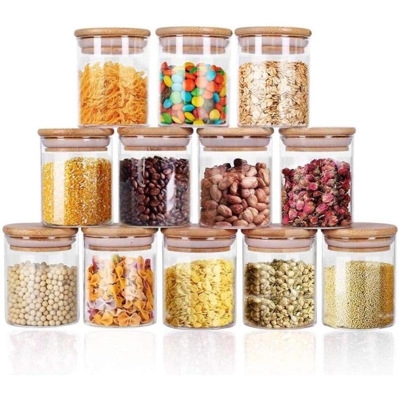 12 Glass Jars Set with Bamboo  - Food Storage Jar Labels บทวิจารณ์และราคา