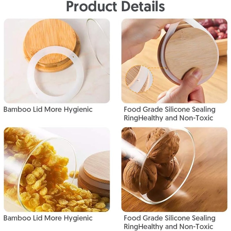 12 Glass Jars Set with Bamboo  - Food Storage Jar Labels บทวิจารณ์และราคา