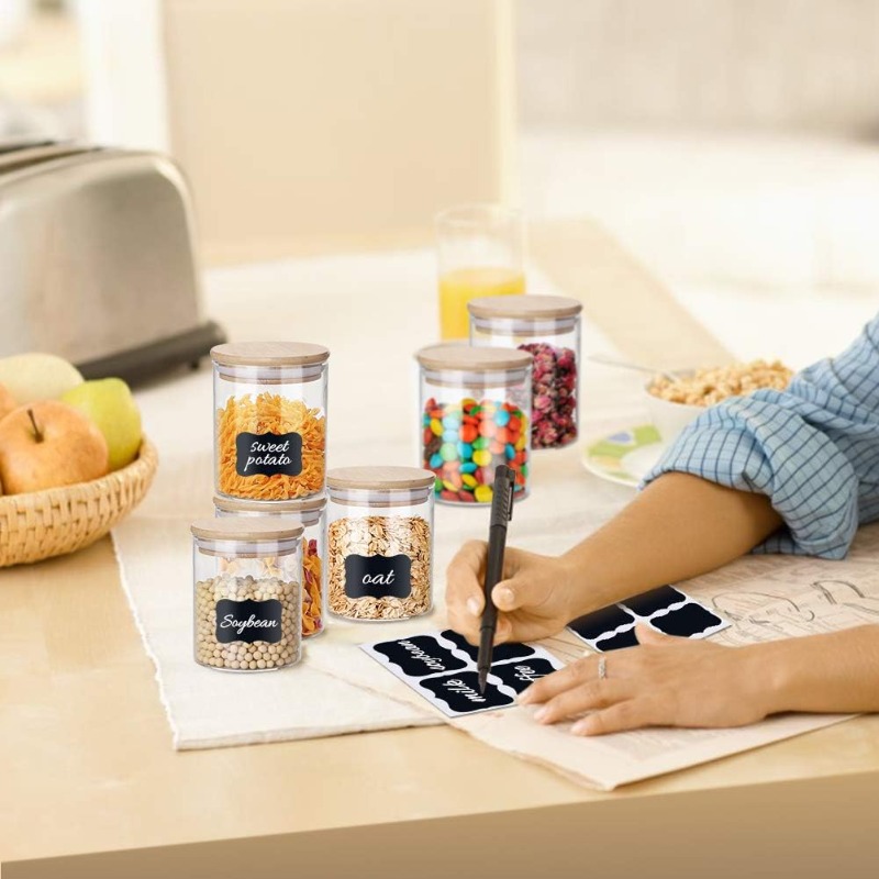 12 Glass Jars Set with Bamboo  - Food Storage Jar Labels บทวิจารณ์และราคา