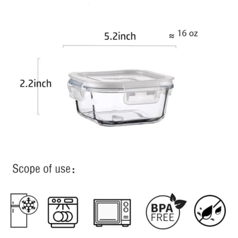 16oz Square Glass Food Storage - Food Storage Plastic Containers With Lids บทวิจารณ์และราคา