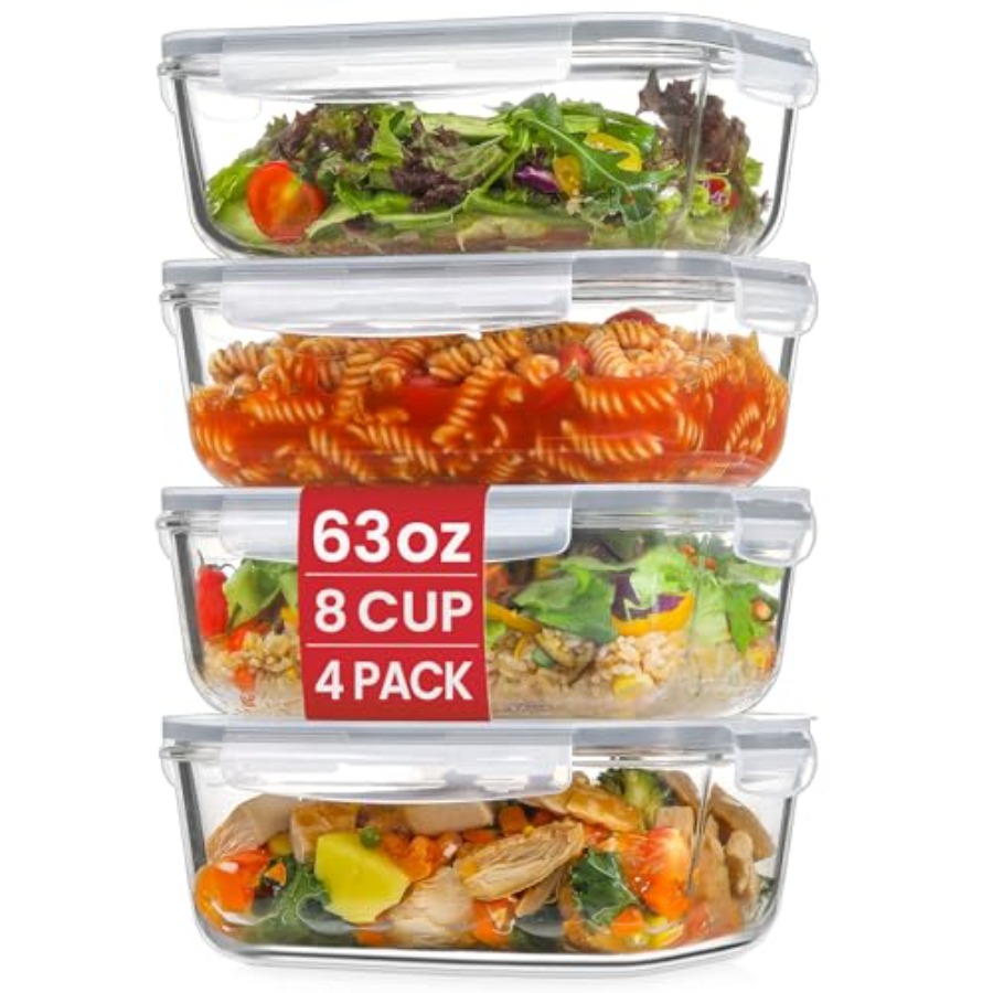 4 Pack 8 Cups/ 63oz Large Glas - Food Storage Plastic Containers With Lids บทวิจารณ์และราคา