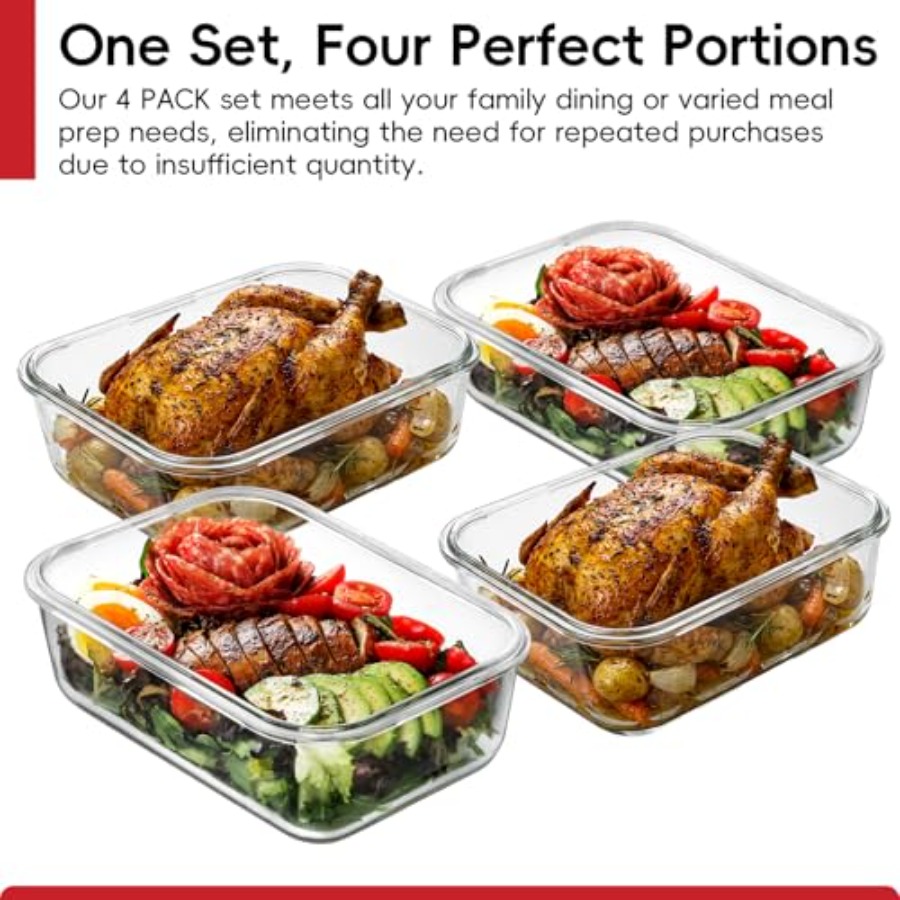 4 Pack 8 Cups/ 63oz Large Glas - Food Storage Plastic Containers With Lids บทวิจารณ์และราคา