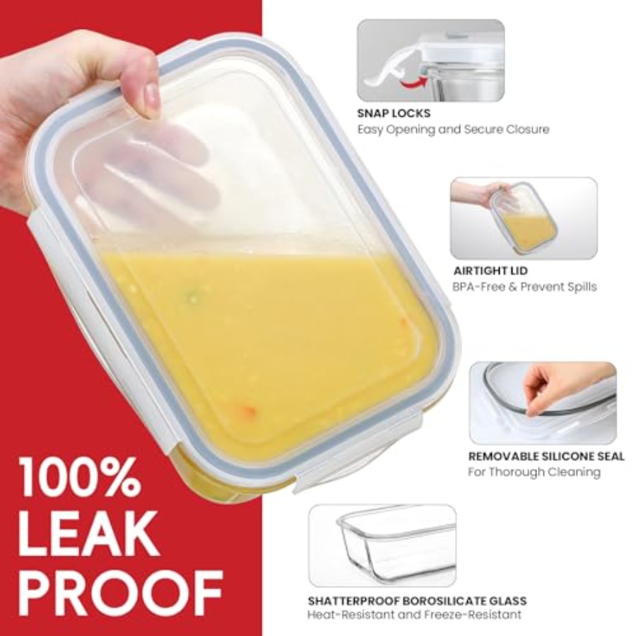 4 Pack 8 Cups/ 63oz Large Glas - Food Storage Plastic Containers With Lids บทวิจารณ์และราคา