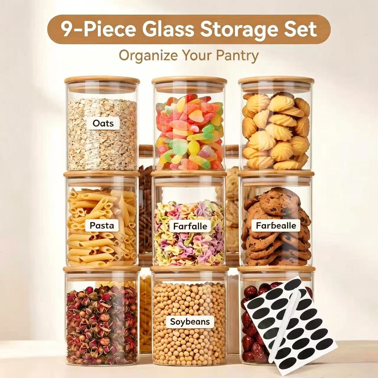 9 Pieces Clear Glass Storage C - Food Storage Jar Labels บทวิจารณ์และราคา