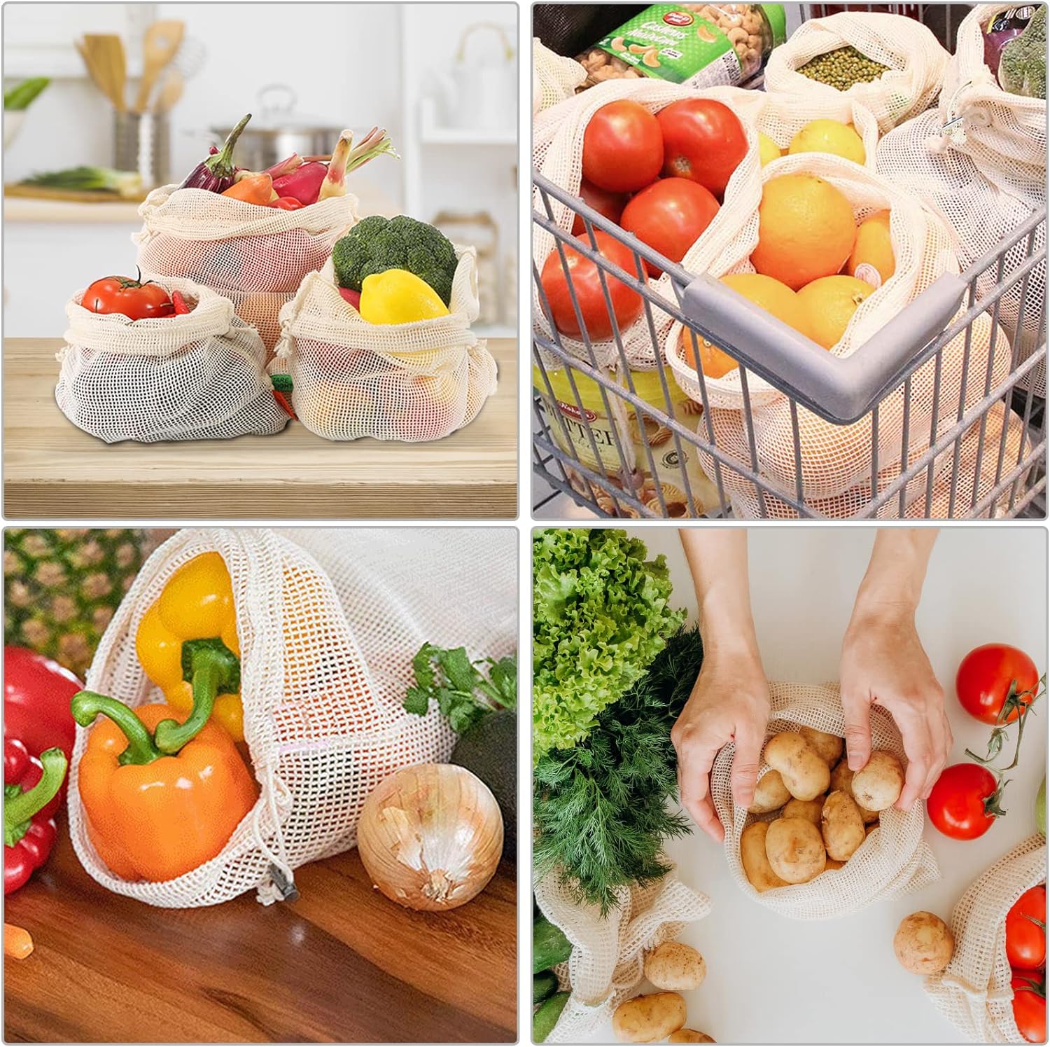 3pcs Reusable Cotton Mesh Prod - Produce Bag Reusable Mesh บทวิจารณ์และราคา