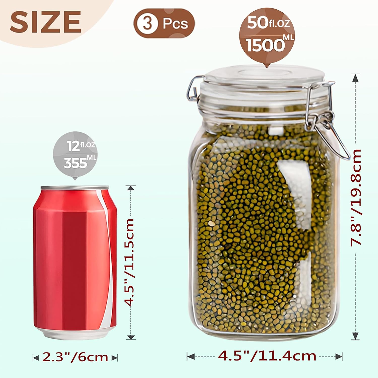 Clear Food Storage Jars 50oz S - Food Storage With Glass Lids บทวิจารณ์และราคา