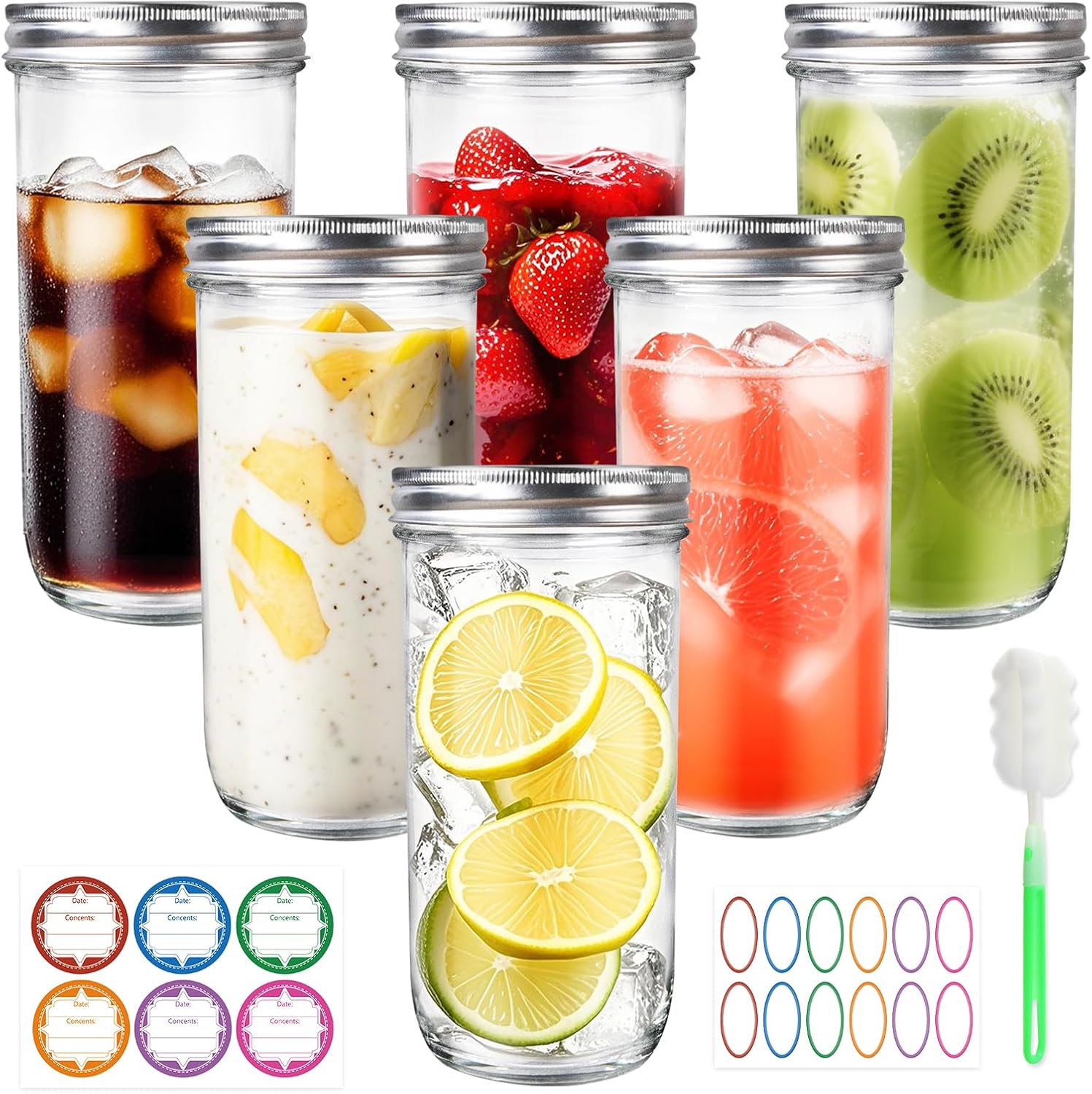 Jars Wide Mouth 6 Pack, 24oz G - Food Storage With Glass Lids บทวิจารณ์และราคา
